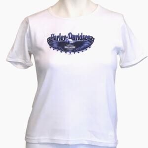 Harley Davidson Chandler AZ Women's T-Shirt Med White/Blue
